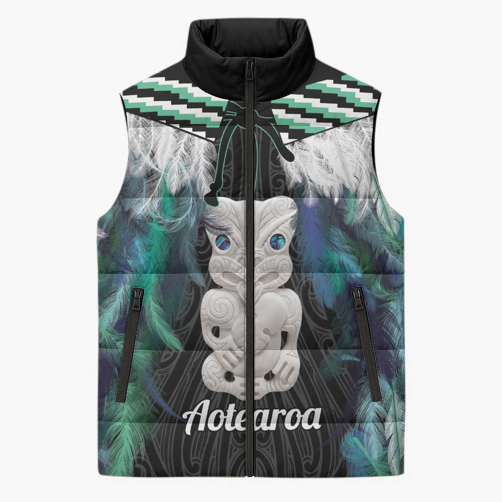 Aotearoa Korowai Motif Sleeveless Puffer Jacket Hei Tiki Poutama Maori Pattern - Aussie Hoodie