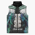 Aotearoa Korowai Motif Sleeveless Puffer Jacket Hei Tiki Poutama Maori Pattern - Aussie Hoodie