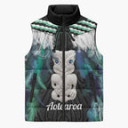 Aotearoa Korowai Motif Sleeveless Puffer Jacket Hei Tiki Poutama Maori Pattern - Aussie Hoodie