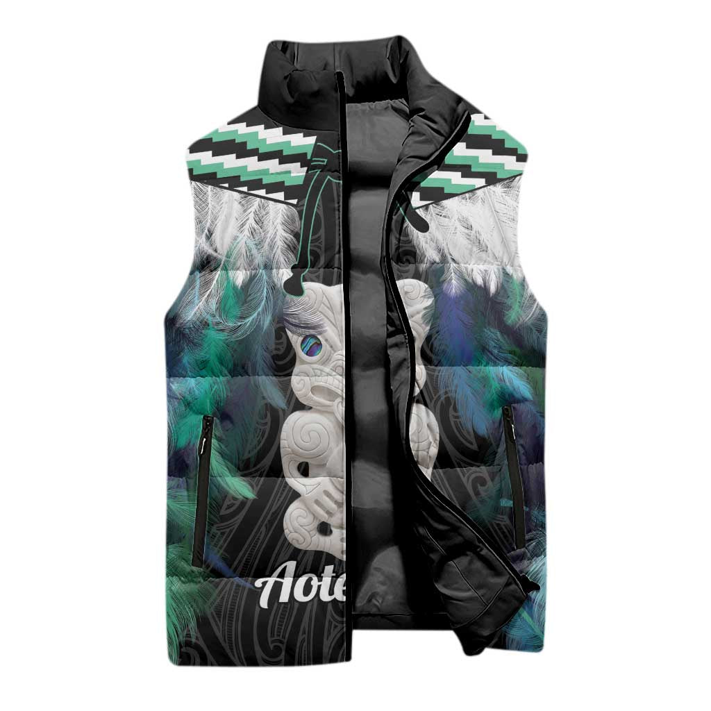 Aotearoa Korowai Motif Sleeveless Puffer Jacket Hei Tiki Poutama Maori Pattern - Aussie Hoodie