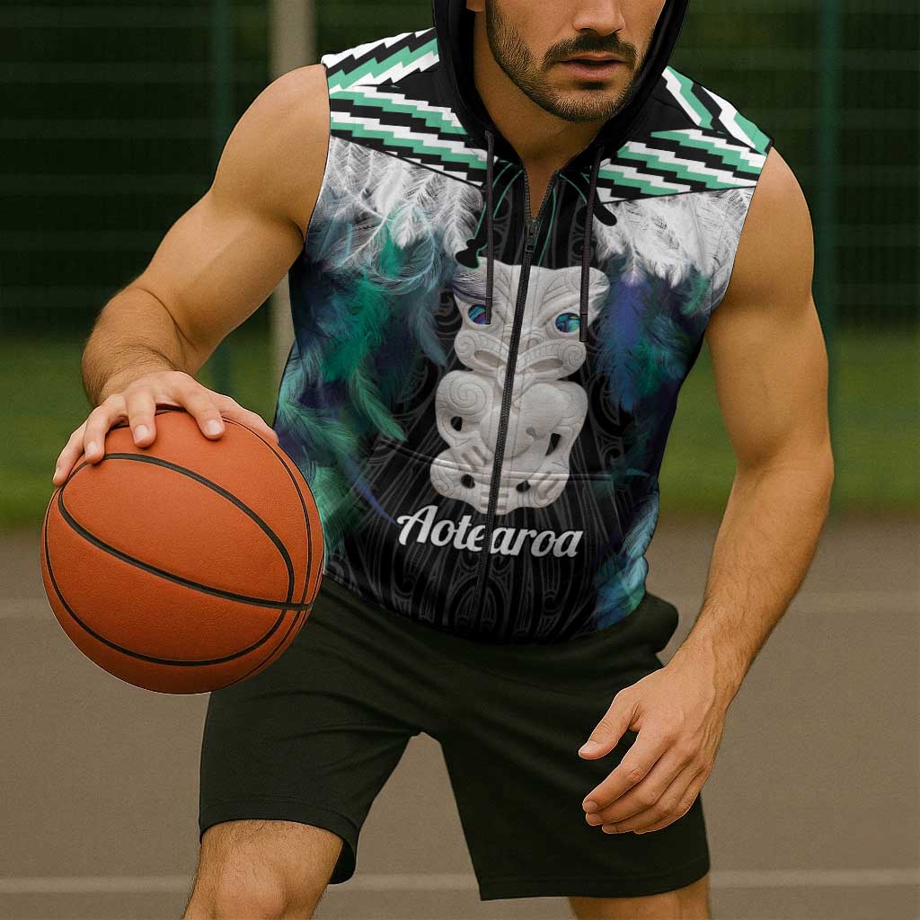 Aotearoa Korowai Motif Sleeveless Zip Hoodie Hei Tiki Poutama Maori Pattern LT14