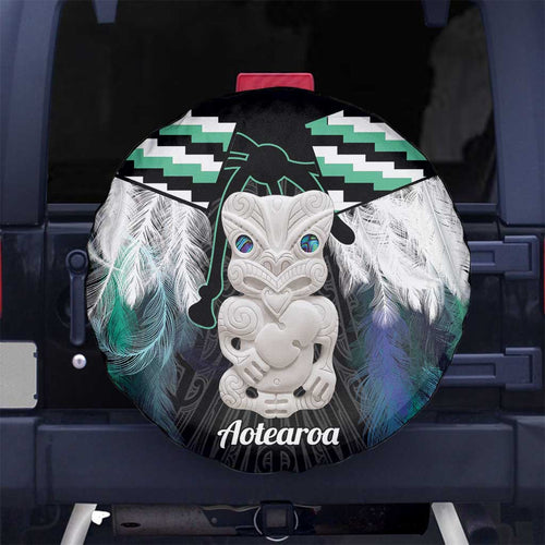 Aotearoa Korowai Motif Spare Tire Cover Hei Tiki Poutama Maori Pattern