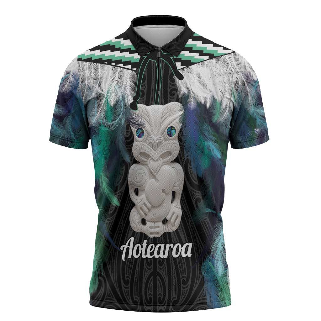 Aotearoa Korowai Motif Zipper Polo Shirt Hei Tiki Poutama Maori Pattern - Aussie Hoodie