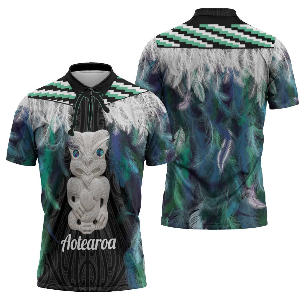 Aotearoa Korowai Motif Zipper Polo Shirt Hei Tiki Poutama Maori Pattern - Aussie Hoodie