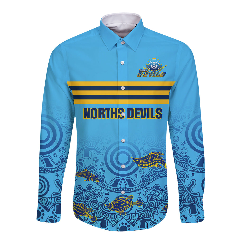 personalised-australia-rugby-long-sleeve-button-shirt-norths-devils-indigenous-art