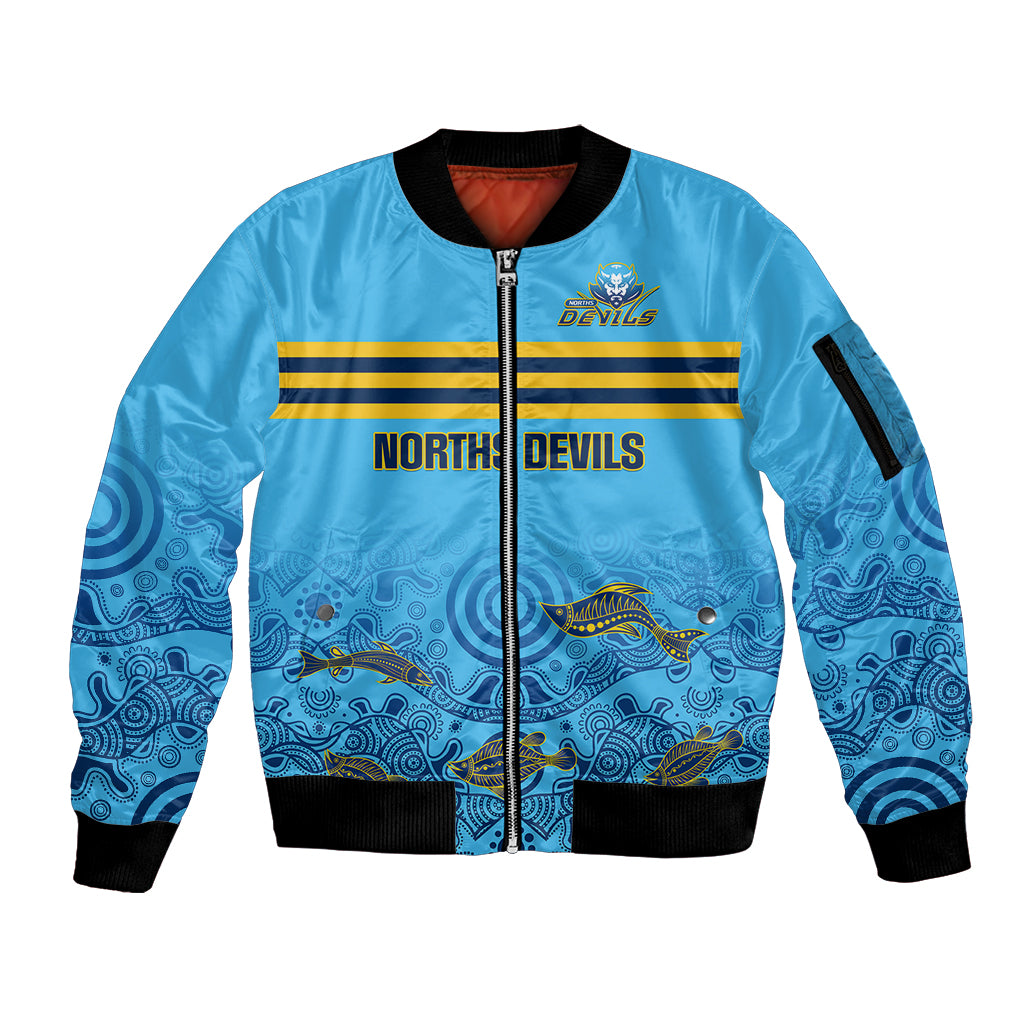 personalised-australia-rugby-sleeve-zip-bomber-jacket-norths-devils-indigenous-art