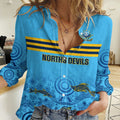Personalised Australia Rugby Women Casual Shirt Norths Devils Indigenous Art LT14
