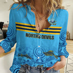 Personalised Australia Rugby Women Casual Shirt Norths Devils Indigenous Art LT14