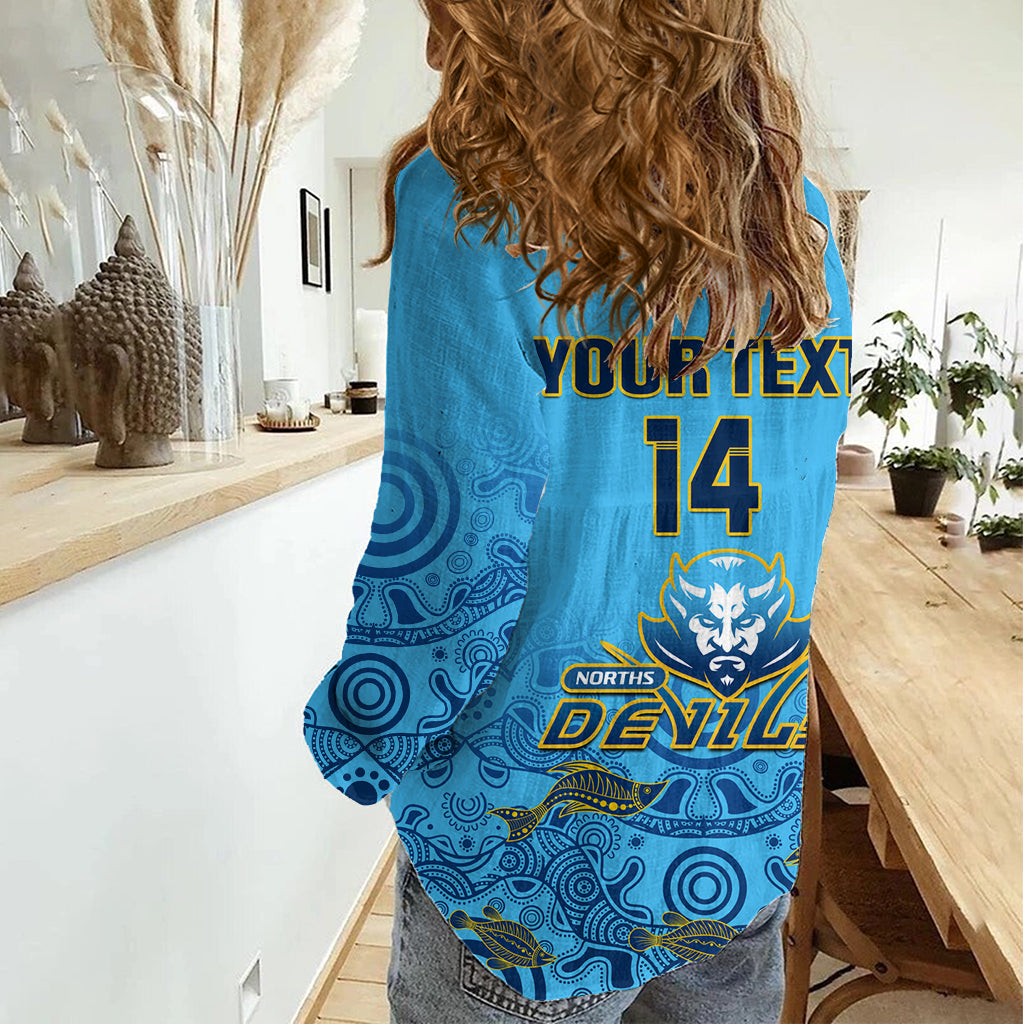 Personalised Australia Rugby Women Casual Shirt Norths Devils Indigenous Art LT14