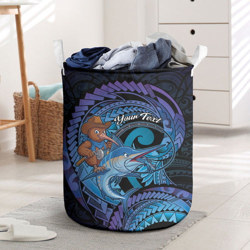 Personalised Blue Marlin Fishing New Zealand Laundry Basket NZ Kiwi Cowboy Born To Fish