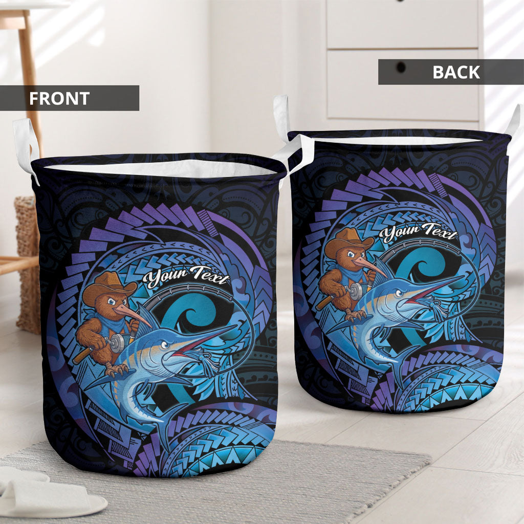 Personalised Blue Marlin Fishing New Zealand Laundry Basket NZ Kiwi Cowboy Born To Fish