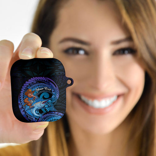 Personalised Blue Marlin Fishing New Zealand AirPods Case NZ Kiwi Cowboy Born To Fish