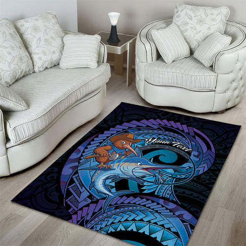 Personalised Blue Marlin Fishing New Zealand Area Rug NZ Kiwi Cowboy Born To Fish