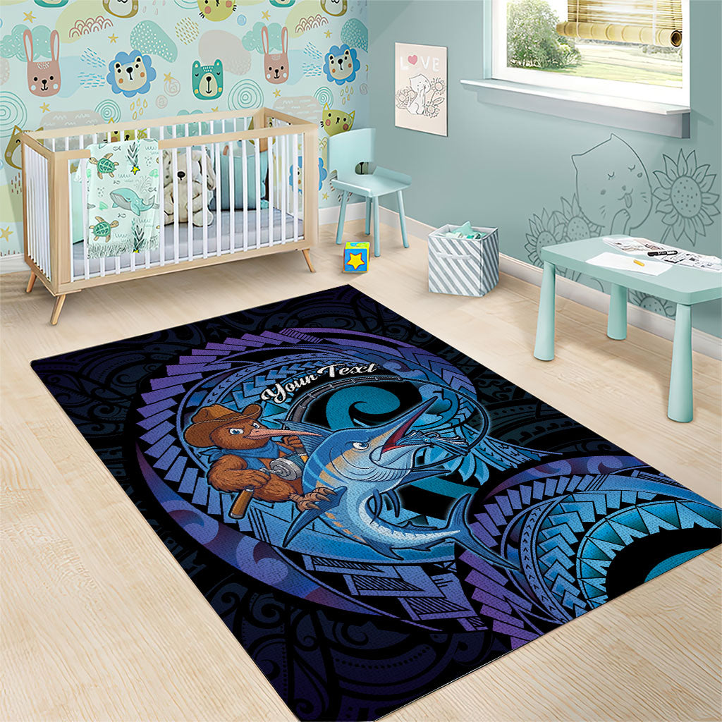 Personalised Blue Marlin Fishing New Zealand Area Rug NZ Kiwi Cowboy Born To Fish