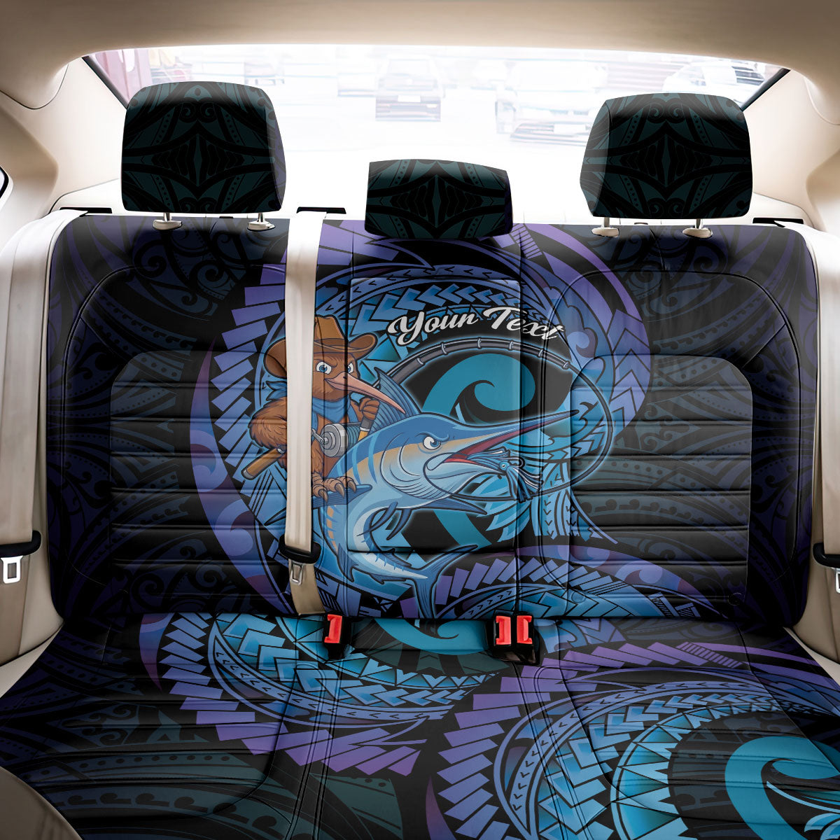 Personalised Blue Marlin Fishing New Zealand Back Car Seat Cover NZ Kiwi Cowboy Born To Fish