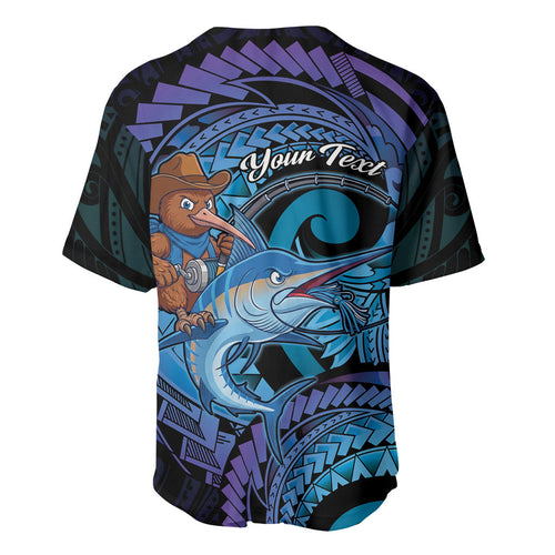 Personalised Blue Marlin Fishing New Zealand Baseball Jersey NZ Kiwi Cowboy Born To Fish