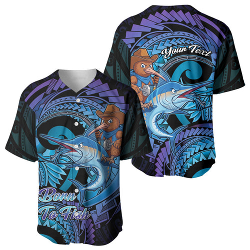 Personalised Blue Marlin Fishing New Zealand Baseball Jersey NZ Kiwi Cowboy Born To Fish