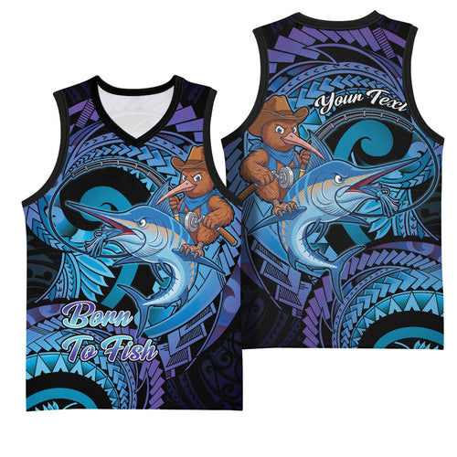 Personalised Blue Marlin Fishing New Zealand Basketball Jersey NZ Kiwi Cowboy Born To Fish