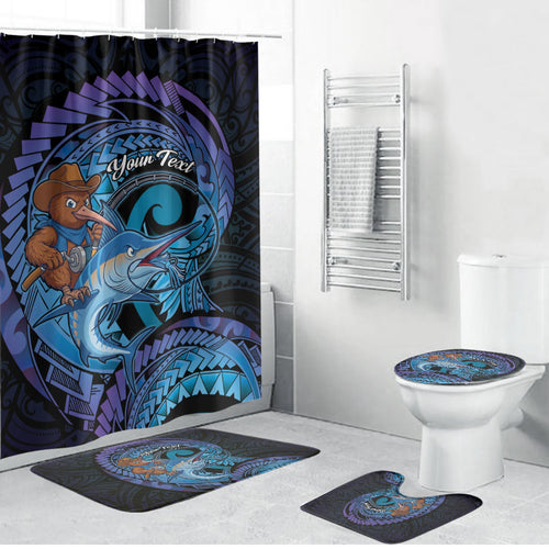 Personalised Blue Marlin Fishing New Zealand Bathroom Set NZ Kiwi Cowboy Born To Fish