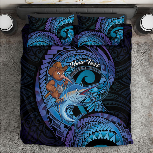 Personalised Blue Marlin Fishing New Zealand Bedding Set NZ Kiwi Cowboy Born To Fish