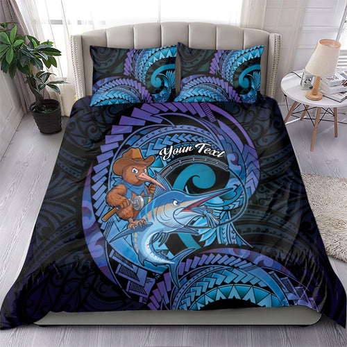 Personalised Blue Marlin Fishing New Zealand Bedding Set NZ Kiwi Cowboy Born To Fish