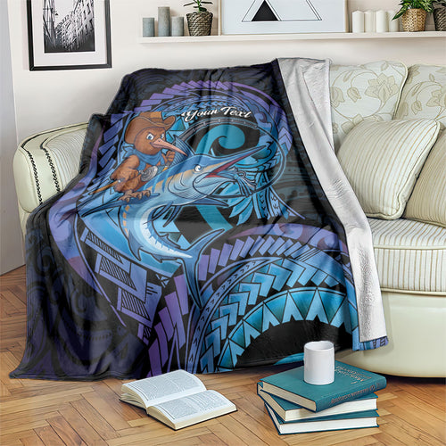 Personalised Blue Marlin Fishing New Zealand Blanket NZ Kiwi Cowboy Born To Fish