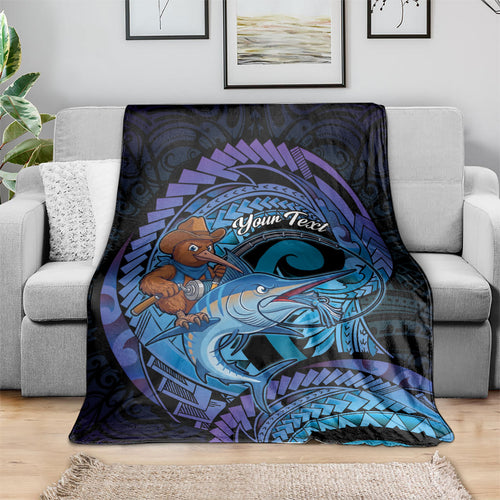 Personalised Blue Marlin Fishing New Zealand Blanket NZ Kiwi Cowboy Born To Fish