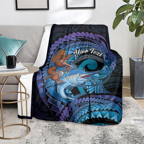 Personalised Blue Marlin Fishing New Zealand Blanket NZ Kiwi Cowboy Born To Fish