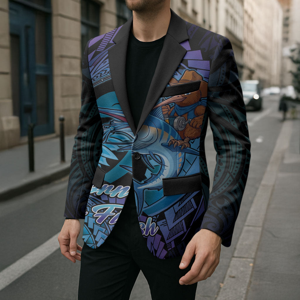 Personalised Blue Marlin Fishing New Zealand Blazer NZ Kiwi Cowboy Born To Fish
