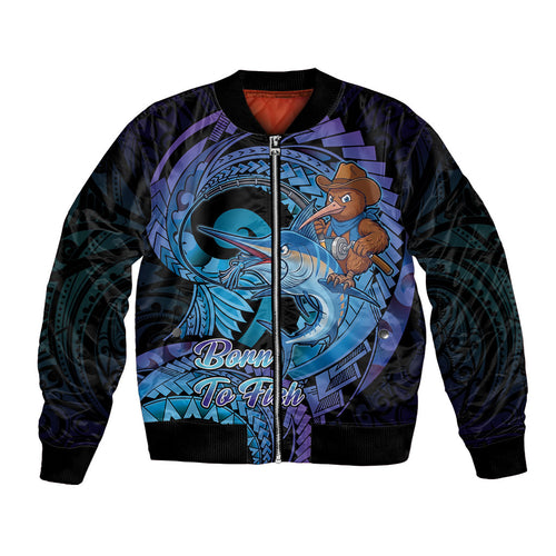 Personalised Blue Marlin Fishing New Zealand Bomber Jacket NZ Kiwi Cowboy Born To Fish