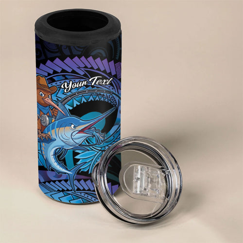 Personalised Blue Marlin Fishing New Zealand 4 in 1 Can Cooler Tumbler NZ Kiwi Cowboy Born To Fish