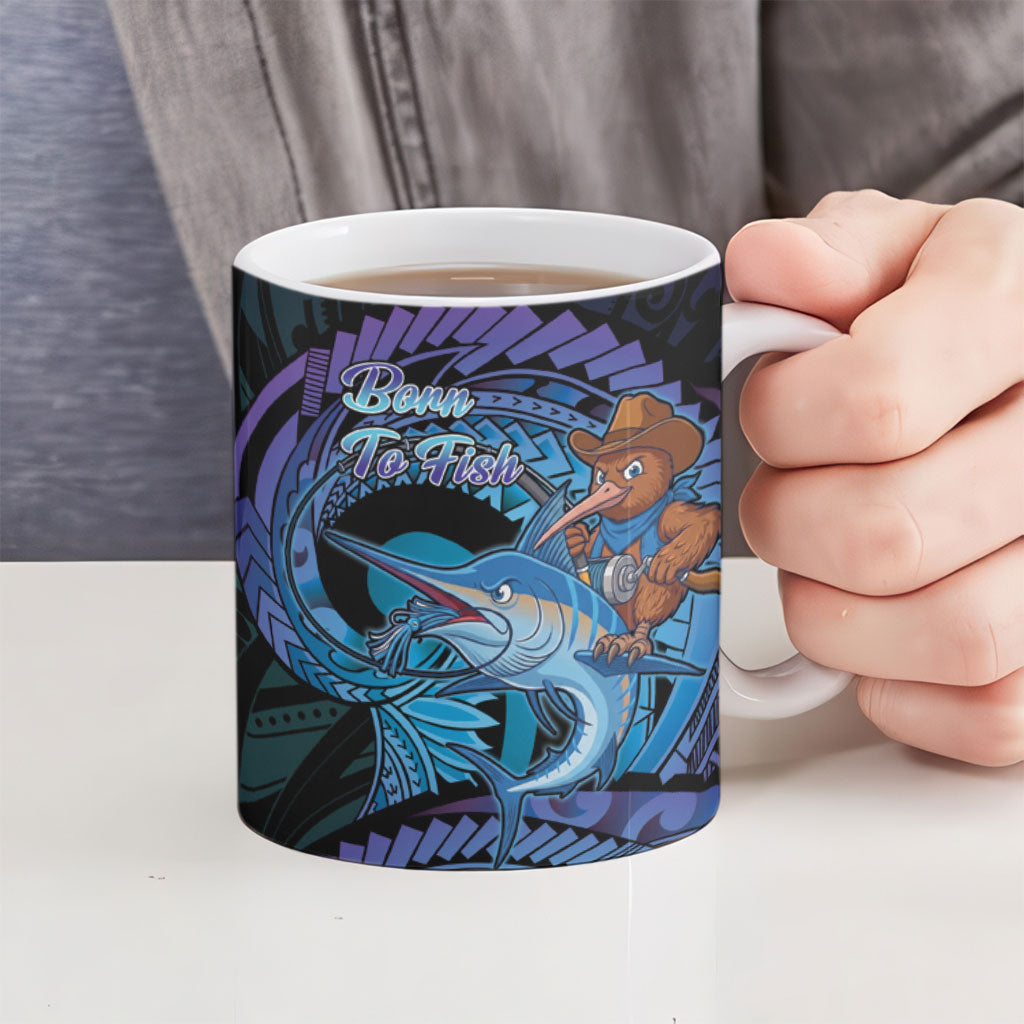 Personalised Blue Marlin Fishing New Zealand Ceramic Mug NZ Kiwi Cowboy Born To Fish