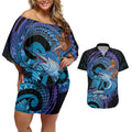 Personalised Blue Marlin Fishing New Zealand Couples Matching Off Shoulder Short Dress and Hawaiian Shirt NZ Kiwi Cowboy Born To Fish