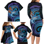 Personalised Blue Marlin Fishing New Zealand Family Matching Long Sleeve Bodycon Dress and Hawaiian Shirt NZ Kiwi Cowboy Born To Fish