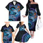 Personalised Blue Marlin Fishing New Zealand Family Matching Off The Shoulder Long Sleeve Dress and Hawaiian Shirt NZ Kiwi Cowboy Born To Fish