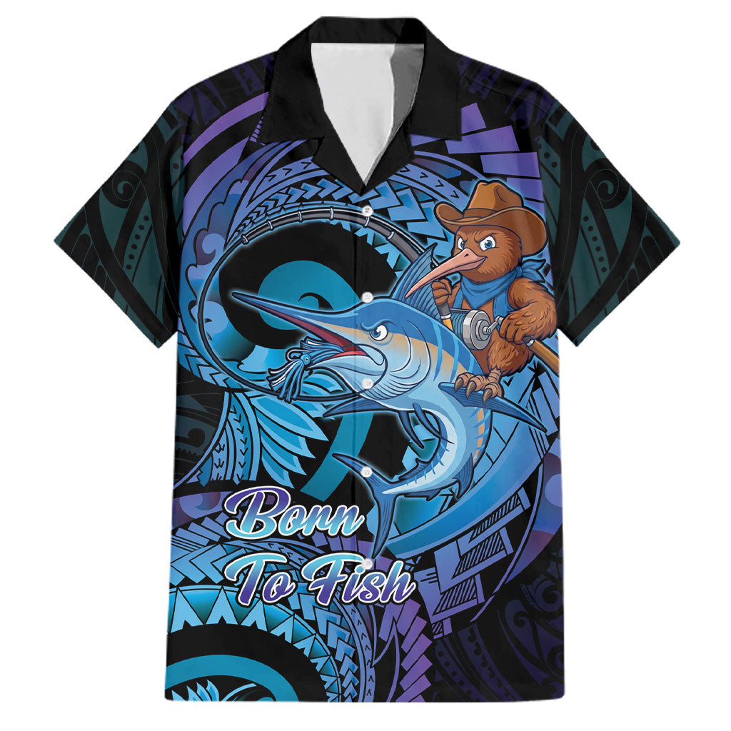Personalised Blue Marlin Fishing New Zealand Family Matching Off The Shoulder Long Sleeve Dress and Hawaiian Shirt NZ Kiwi Cowboy Born To Fish