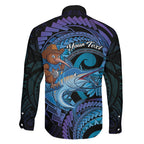 Personalised Blue Marlin Fishing New Zealand Family Matching Off The Shoulder Long Sleeve Dress and Hawaiian Shirt NZ Kiwi Cowboy Born To Fish