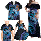 Personalised Blue Marlin Fishing New Zealand Family Matching Off Shoulder Maxi Dress and Hawaiian Shirt NZ Kiwi Cowboy Born To Fish