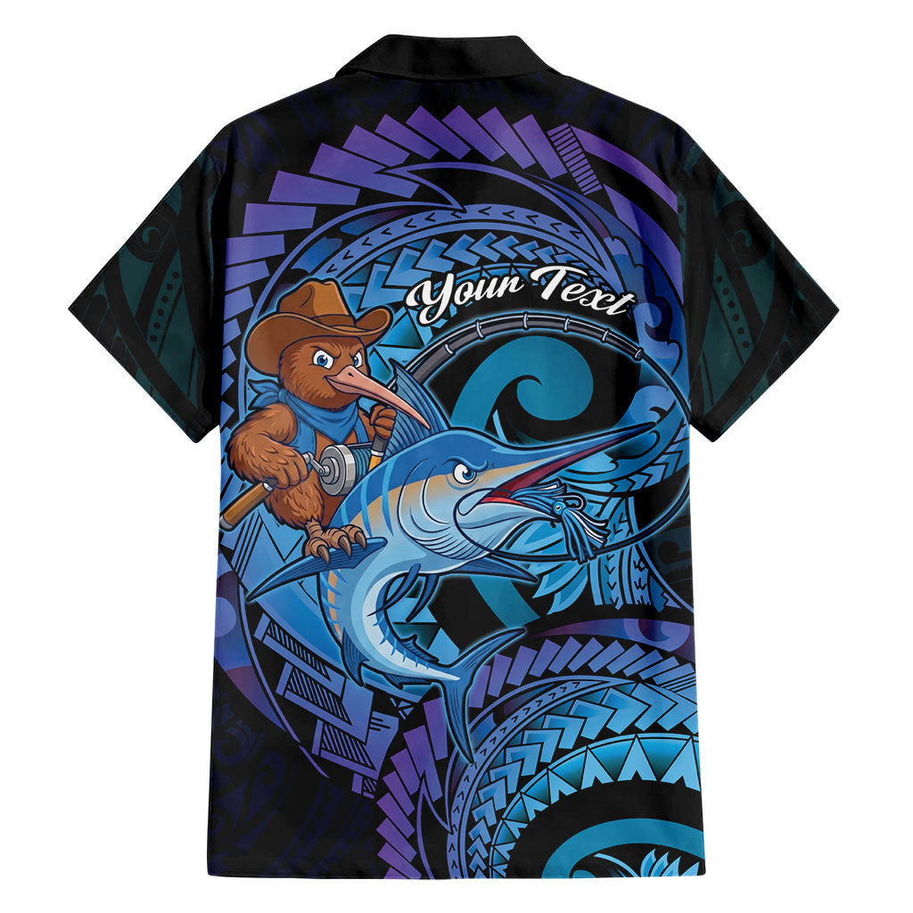 Personalised Blue Marlin Fishing New Zealand Family Matching Off Shoulder Maxi Dress and Hawaiian Shirt NZ Kiwi Cowboy Born To Fish