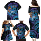 Personalised Blue Marlin Fishing New Zealand Family Matching Puletasi and Hawaiian Shirt NZ Kiwi Cowboy Born To Fish