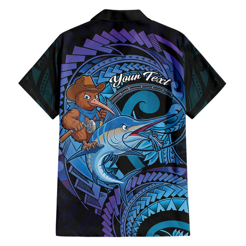 Personalised Blue Marlin Fishing New Zealand Family Matching Puletasi and Hawaiian Shirt NZ Kiwi Cowboy Born To Fish