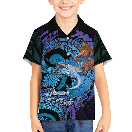 Personalised Blue Marlin Fishing New Zealand Family Matching Short Sleeve Bodycon Dress and Hawaiian Shirt NZ Kiwi Cowboy Born To Fish