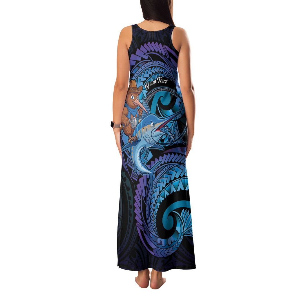 Personalised Blue Marlin Fishing New Zealand Family Matching Tank Maxi Dress and Hawaiian Shirt NZ Kiwi Cowboy Born To Fish