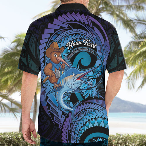 Personalised Blue Marlin Fishing New Zealand Hawaiian Shirt NZ Kiwi Cowboy Born To Fish