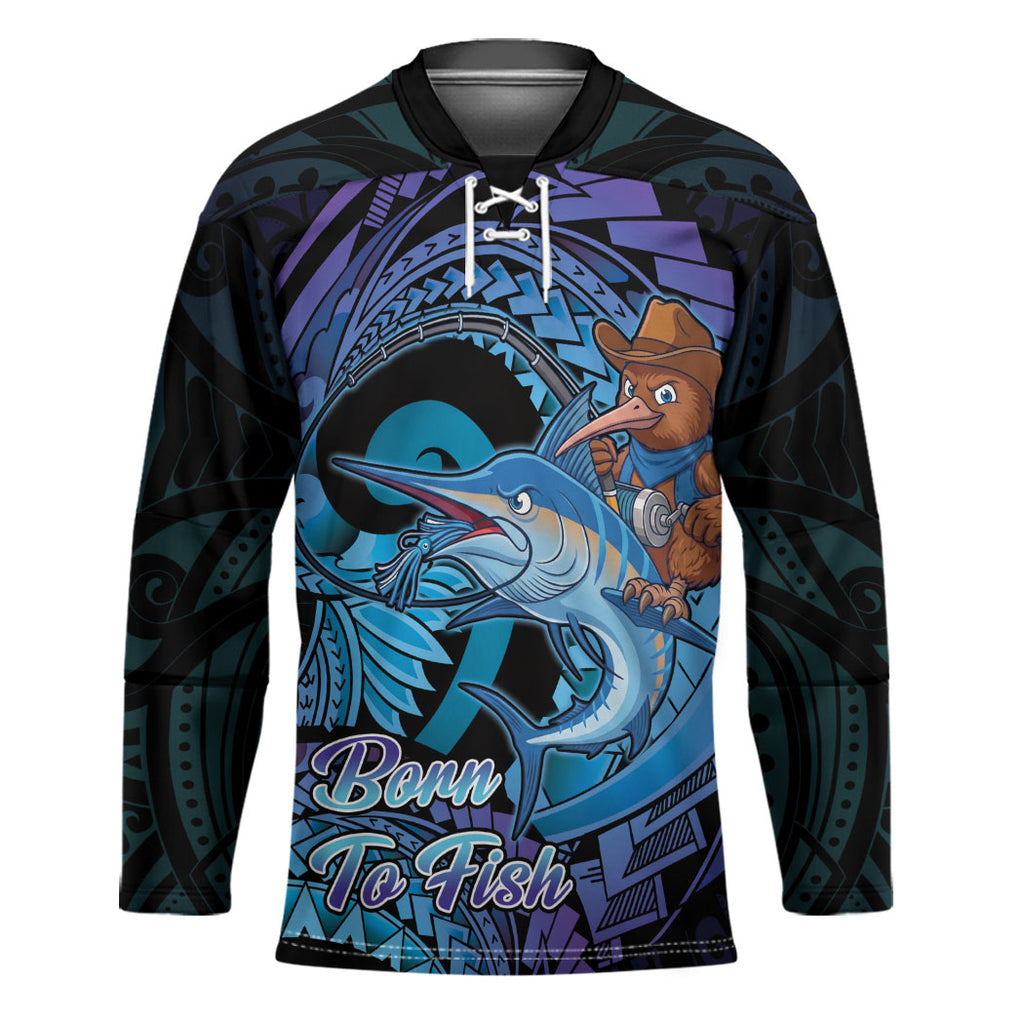 Personalised Blue Marlin Fishing New Zealand Hockey Jersey NZ Kiwi Cowboy Born To Fish