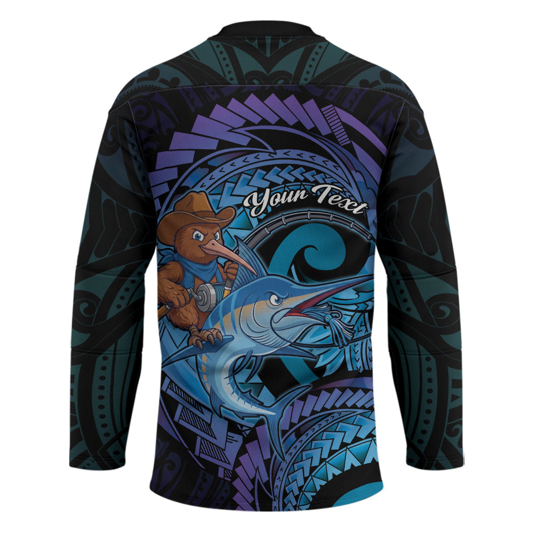Personalised Blue Marlin Fishing New Zealand Hockey Jersey NZ Kiwi Cowboy Born To Fish