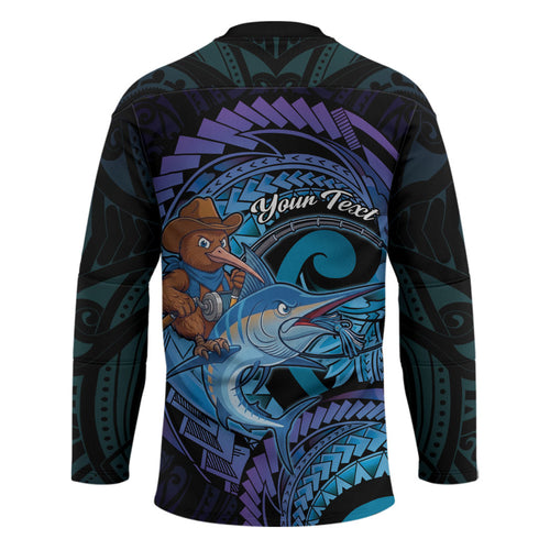 Personalised Blue Marlin Fishing New Zealand Hockey Jersey NZ Kiwi Cowboy Born To Fish