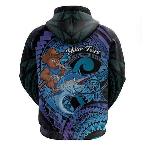 Personalised Blue Marlin Fishing New Zealand Hoodie NZ Kiwi Cowboy Born To Fish