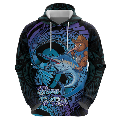 Personalised Blue Marlin Fishing New Zealand Hoodie NZ Kiwi Cowboy Born To Fish