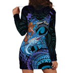 Personalised Blue Marlin Fishing New Zealand Hoodie Dress NZ Kiwi Cowboy Born To Fish